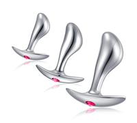 Set di spine anali in metallo Roluck, grande + medio + piccolo Fingertip Shape Butt Plug con base svasata stretta Masturbazione Giocattoli sessuali anale Dildo per uomini e donne (rosa brillante)