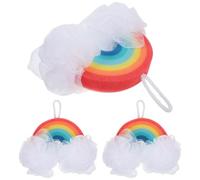 Set di spugne da bagno arcobaleno per bambini da 3 pezzi - Scrubber esfoliante per il corpo per il bagnetto di neonati e bambini piccoli