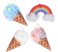 Set di spugne da doccia in luffa a forma di gelato, morbide e colorate, per il bagno, con protezione impermeabile, design ergonomico regolabile, 4 pezzi