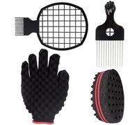 Set di spugne per capelli, spazzola in spugna per capelli intrecciati, spazzola in metallo per capelli afro, donne e uomini, nero (tipo F)