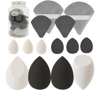 Set di spugne per il trucco, 14 pezzi, per crema liquida e cipria, senza lattice, multicolore, per l'applicazione del trucco, con scatola portaoggetti, regalo nero