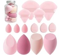Set di spugne per il trucco, 14 pezzi, per crema liquida e cipria, senza lattice, spugne multicolore per l'applicazione del trucco, con scatola portaoggetti, regalo rosa