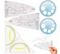 Set di Squadrette da Disegno 45° e 60° con Template Parabolico e Cerchi Multifunzione, Kit Completo con Supporti Triangolari, Ideale per Matematica, Fisica e Disegno Tecnico, Alta Durabilità