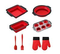 Set di stampaggio in silicone, con impilabile, presine, raschietto e pennello, con manico, raschietto e pennello, set impilabile per muffin, biscotti, cupcakes, uova, ciambelle, pancetta, griglia