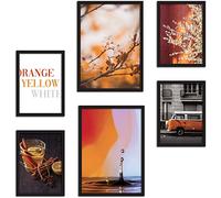 Set di Stampe da Parete Orange, yellow & White - SENZA Cornici - Decorazioni da Muro per Casa e Ufficio - Materiali Certificati, Made in Italy - Poster Abbinati 2 x A3 & 4 x A4 - 30x42 & 21x30