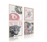 Set di stampe su tela leopardate con 4 immagini di ghepardi rosa, poster alla moda Y2K chic e lussuosi per ragazze adolescenti, appartamento dormitorio, senza cornice (50 x 75 cm)