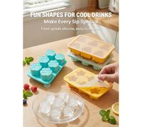 Set di stampi in silicone con coperchio - Flessibili e impilabili, vassoi mini facili da estrarre, forme carine (girasole, stella, orsetto, zampa) - Perfetti per cubetti di ghiaccio per cocktail, whis