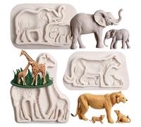 Set di stampi in silicone con motivi naturali a forma di elefante e leone | Set di 3 formine per biscotti a forma di giraffe e animali selvatici africani, ideali per decorare torte