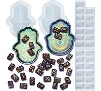 Set di stampi in silicone e resina epossidica a forma di mano di Hamsa e pietra runica, amuleto di palma, piatto, forniture per stampaggio gioielli, lunghezza 1,18-6 pollici