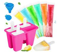 Set di stampi in silicone per ghiaccioli con 100 sacchetti usa e getta e imbuto, kit di stampi riutilizzabili per gelato fatti in casa, dolcetti estivi fai da te, ghiaccioli (rosa acceso, 4 cavità)