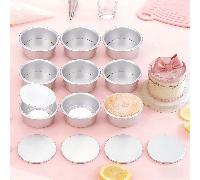 Set di stampi per mini torte da 4 pollici - in alluminio, rotondi, con fondo antiaderente, rimovibili | Facile rimozione dallo stampo | Adatto per cheesecake, pizza, ciambelle, torte alla crema | Idea