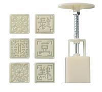 Set di stampi per mooncake, Confezione da 6 timbri for biscotti con stampo for torta di luna, motivi floreali rotondi e quadrati, bianchi, 25 g/30 g(30g)