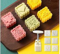 Set di stampi per mooncake, Set di stampi for biscotti Mooncake in pasta frolla, 3D, a forma di fiore, 4/6/8 pezzi, utensile da forno fai da te, bianco, 50 g(F)