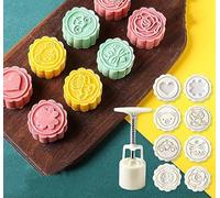 Set di stampi per mooncake, Set di stampi for biscotti Mooncake in pasta frolla, 3D, a forma di fiore, 4/6/8 pezzi, utensile da forno fai da te, bianco, 50 g(E)