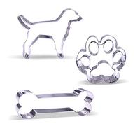 Set di stampini per biscotti a forma di cane grande, 3 pezzi, in acciaio inox