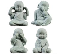 Set di statue creative a forma di piccolo monaco per giardino, bonsai e acquario, 4 pezzi, mini ornamento in resina con stile asiatico, decorazione per prato all'aperto e interno