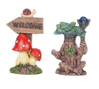 Set di Statue di Albero di Vecchio Uomo in Resina Guida Ai Funghi 'albero Post Sculture Figurine Ornamento da Giardino Statua da Giardino con Parasole Impermeabile