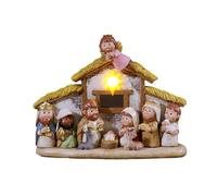 Set di statuette di storia di Natale con illuminazione a LED, presepe per interni, in resina, decorazione natalizia per interni