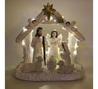 Set di statuette per presepe - Presepe di Natale con illuminazione, dipinto a mano - Set completo con statuetta Gesù, Nativity Scene, decorazione cristiana e decorazione natalizia per interni