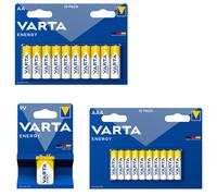 Set di stick di batterie alcaline VARTA ENERGY: AAA 10x1, AA 10x1 e PP3 1