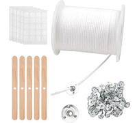 Set di stoppini per candele, 6100 cm, in cotone per candele spesse, stoppini per candele, stoppini per candele con 100 adesivi a base di metallo, candele naturali, per fai da te, Natale.