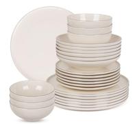 Set di stoviglie 24 pezzi in porcellana per 6 persone - piatti fondi profondi, piatti piani, piatti da dessert e ciotole - servizio da tavola moderno colorato di alta qualità - colore crema marrone
