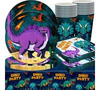 Set di stoviglie a tema dinosauro, dinosauror Tableware Party Set,Set di stoviglie per feste con animato, Forniture per Feste Compleanni Feste Decorazione,piatti, tazze, asciugamani di carta, Tavolo (