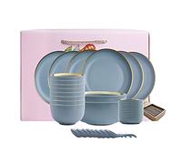 Set di stoviglie blu con piatti e ciotole, servizio per 8 stoviglie, per cucina e sala da pranzo, 32 pezzi, con confezione regalo, molto adatto per regali