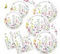 Set di stoviglie con fiori selvatici, include piatti floreali e tovaglioli, per picnic, compleanno, baby shower, giardino, tea party, 16 (fiori di ildflower)