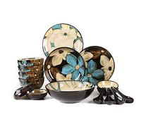 Set di stoviglie da 16 pezzi, set di piatti in ceramica, piatti, ciotole e cucchiai, cassaforte in forno e lavastoviglie, servizio per 4