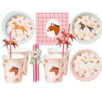 Set di stoviglie da 48 pezzi, design pony, cavalli dolci, compleanno, ragazze, ragazzi, feste, compleanni per bambini, adulti, stoviglie di cartone, cavallo, cavaliere, per 12 persone