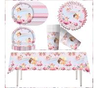 Set di stoviglie da 61 pezzi per feste di fata dei fiori, festa a tema divino, include piatti di carta, bicchieri, tovaglie e tovaglioli, adatto per feste di compleanno per bambini,