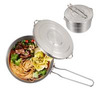 Set di stoviglie da campeggio, in acciaio inox, 1,5 l, con coperchio e manico pieghevole, per campeggio, escursioni, picnic