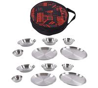 Set di stoviglie da campeggio in acciaio inox da 12 pezzi, kit completo di stoviglie con borsa per la conservazione, piatti e ciotole resistenti alla ruggine per escursioni all’ape