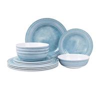 Set di stoviglie in melamina AELS da 12 pezzi, set di piatti da pranzo per uso interno ed esterno, set di piatti e ciotole in melamina per 4, lavabile in lavastoviglie, leggero infrangibile, senza BPA