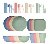Set di stoviglie in plastica, 44 pezzi, piatti e ciotole in plastica con tazze, posate, adatto per 4 persone, set da portata leggero riutilizzabile, facile da trasportare e pulire