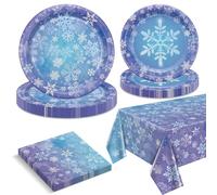 Set di stoviglie invernali con fiocco di neve per 20 ospiti, include piatti di carta, tovaglioli, tovaglia per ragazze Festa della principessa Natale Decorazioni per feste invernali