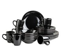 Set di stoviglie moderne per 6 persone, con bordo in ottone, servizio combinato da 24 pezzi, con forme senza bordi, colore nero