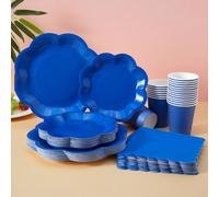 Set di stoviglie monouso con petali ottagonali blu navy, adatto per feste e cene festive 10 bicchieri di carta,10 pezzi 7",10 pezzi 9",24 bicchieri di carta,24 pezzi 7",24 pezzi 9",24 tovaglioli,24 pe