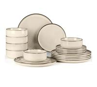 Set di stoviglie per 6 persone, onader, 18 pezzi, servizio da tavola in gres porcellanato, 6 piatti piani, piatti da dessert, ciotole per cereali, antigraffio e adatto al microonde - Karst Kaki