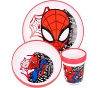 Set di stoviglie per bambini bicolore - Set composto da 3 pezzi: Piatto, ciotola e bicchiere per bambini - Set di stoviglie per bebé con base antiscivolo - Senza BPA (Spiderman)