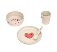 LÄSSIG Set di stoviglie per bambini, piatto ciotola tazza cucchiaio, senza BPA/Dish Set PP/Cellulose Happy Rascals Heart lavender