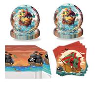 Set di stoviglie per compleanno dei pirati, set di piatti di carta, per feste di compleanno, decorazione per feste, set (arancione-2)