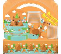 Set di stoviglie per feste con tema capibara e delfino, Doyomtoy Capybara per 20 ospiti, tovaglioli, piatti, tazze, tovagliette per accessori per feste di compleanno