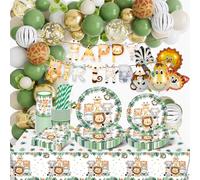 Set di stoviglie per feste della giungla Safari Wild One compleanno, decorazione per compleanno con palloncino in pellicola, animali di carta, tovaglioli, palloncini per bambini, decorazione per 16