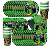 Set di stoviglie per feste di compleanno, 61 pezzi, per videogiochi, decorazioni per feste a tema di gioco, piatti di carta, tovaglioli, tovaglie, per 20 persone