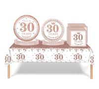 Set di stoviglie per feste di compleanno con scritta "Happy 30th Birthday", 53 pezzi, colore: oro rosa, tovaglioli, tovaglia in plastica, piatti di carta, tovaglioli, kit da tavola usa e getta per