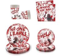 Set di stoviglie per feste di Halloween, piatti di carta, bicchieri, tovaglioli, decorazione per Halloween, tavolo di compleanno, per bambini, ragazze e ragazzi (rosso, 2)