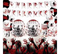 Set di stoviglie per feste di Halloween, stoviglie in cartone, piatti di carta, tazze, tovaglioli, decorazione di Halloween, set di compleanno per bambini, ragazze e ragazzi (Rosso)