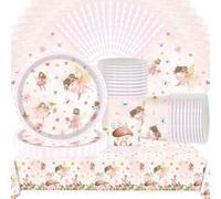 Set di stoviglie per feste, Doyomtoy Princess Flower Fairy Serve per 20 ospiti, tovaglie, piatti, tazze, tovaglioli per accessori per feste, compleanno